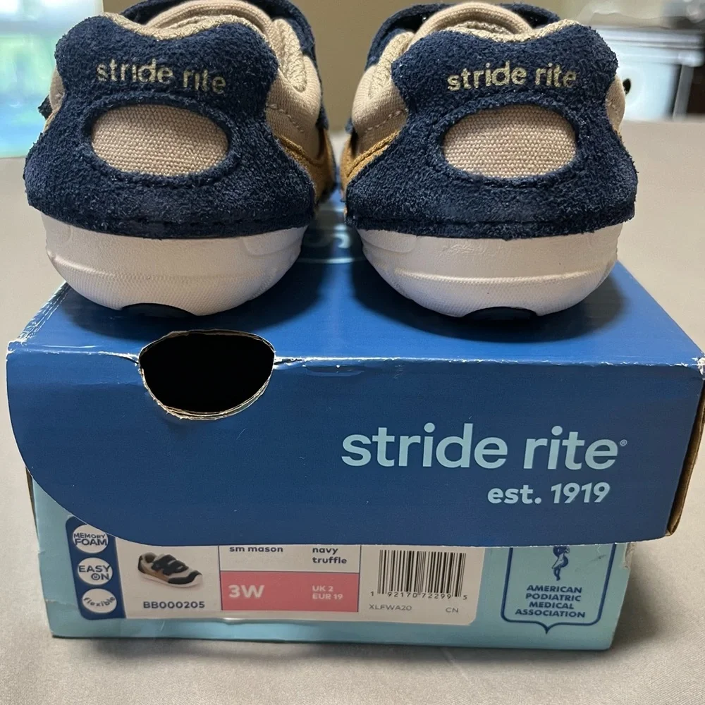 Stride Rite Toddler Sneakers in Navy, Tan, and Cream
